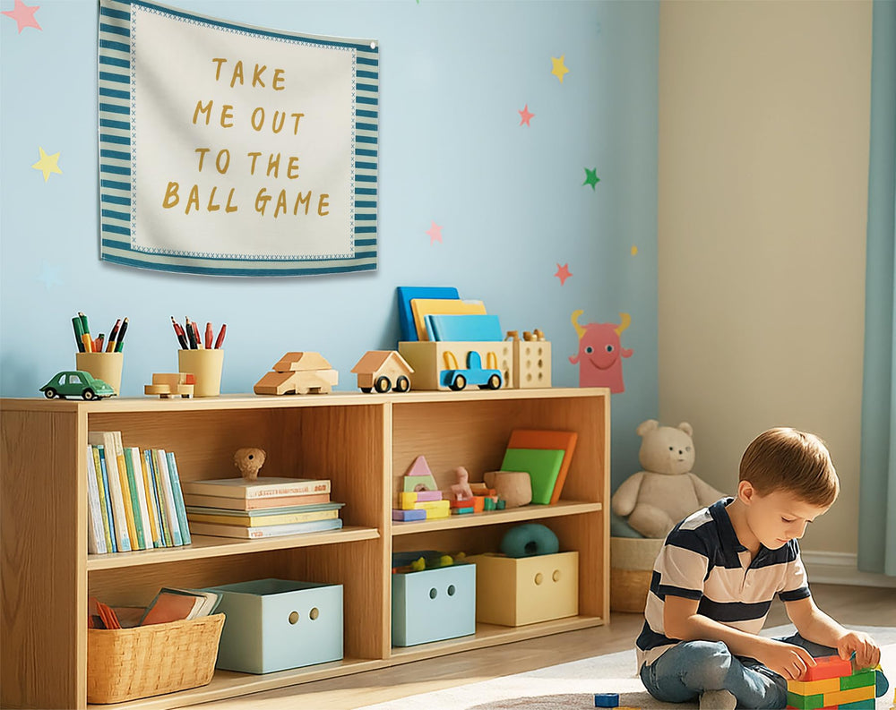 Topthink nursery banner art in beige above crib for ambiance