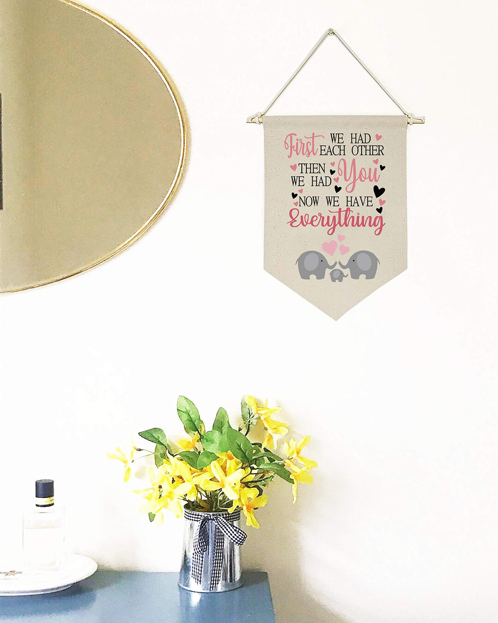 Topthink canvas banner with wooden stick ready for wall display.