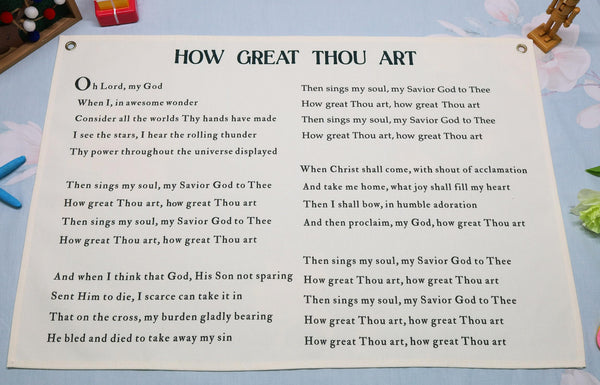 Topthink Christian Hymn banner hangs above crib to create nursery focal point.