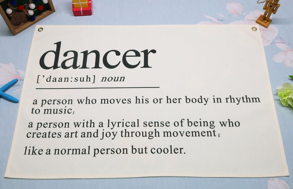 Topthink Dancer Definition banner flag enhances studio or bedroom ambiance.
