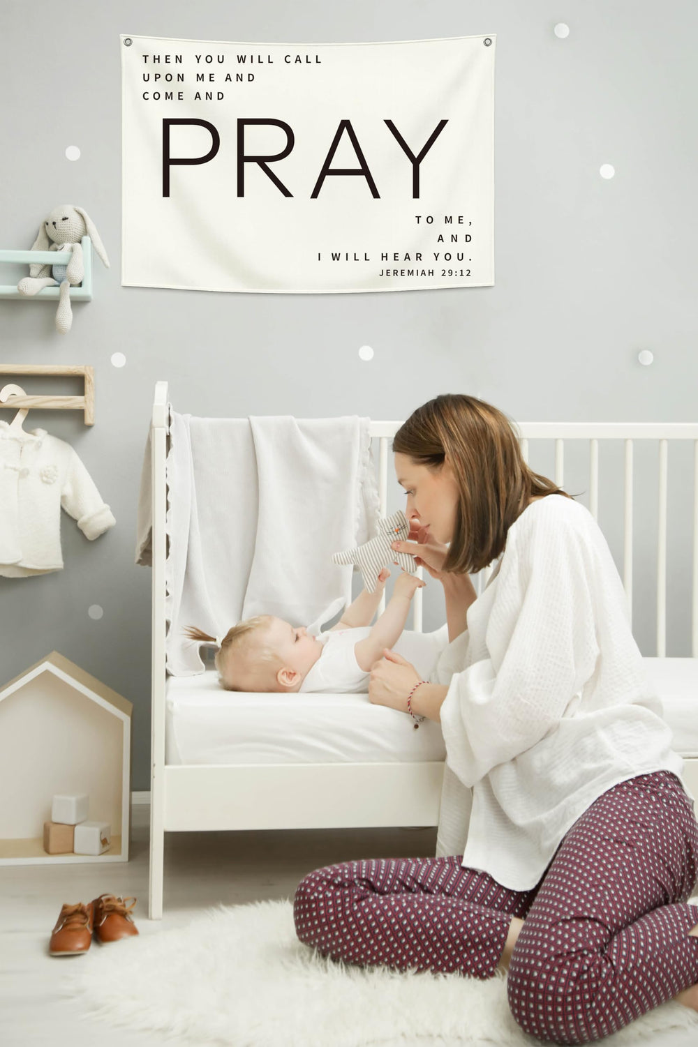 Topthink nursery banner beige canvas adds soft sophistication to baby's room