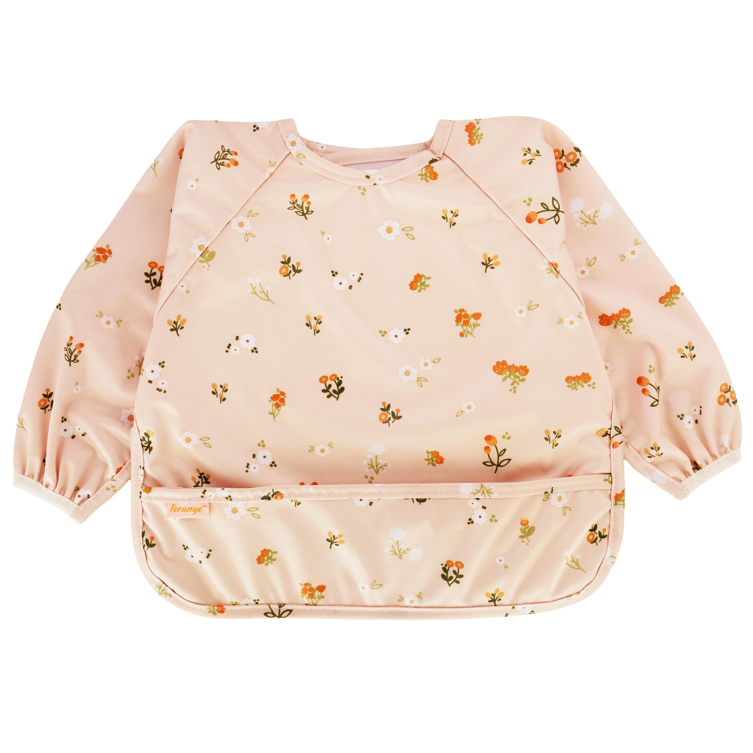 Torange waterproof long sleeve bib worn by baby during meal time to minimize mess
