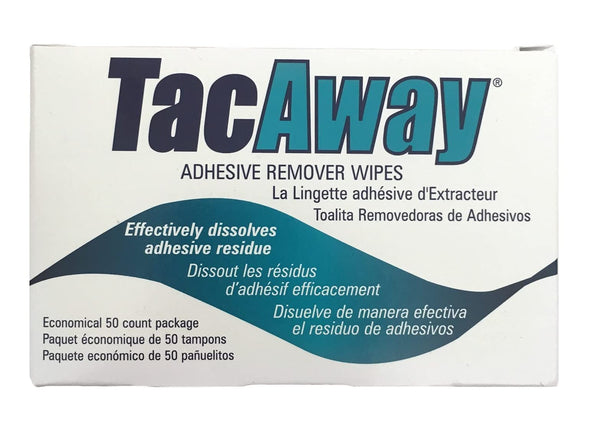 Torbot Tacaway adhesive remover wipe box for easy ostomy adhesive removal.