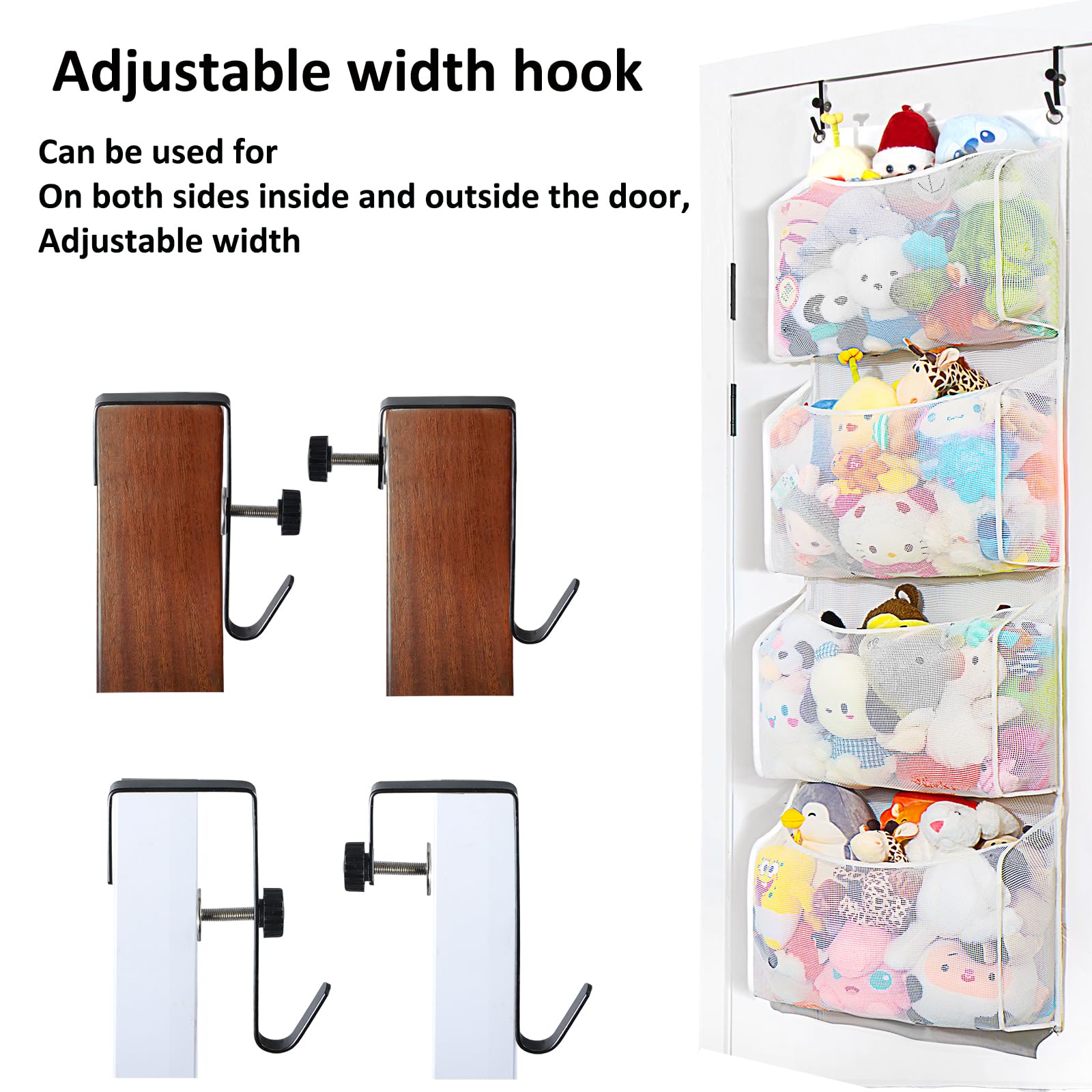 Toread adjustable hooks keep the organizer secure without damaging doors