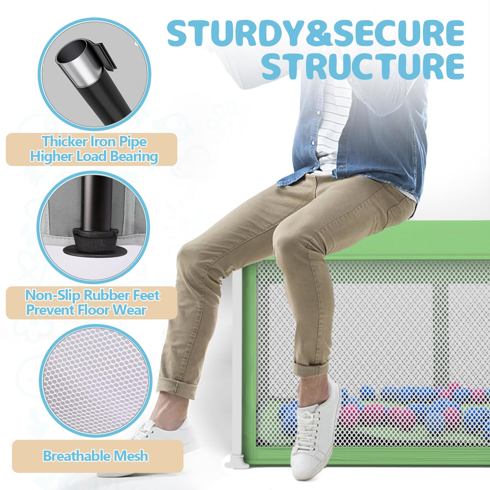 TOREVSIOR playpen with mat fully assembled, 360-degree visibility for supervision.