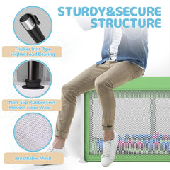 TOREVSIOR playpen with mat fully assembled, 360-degree visibility for supervision.