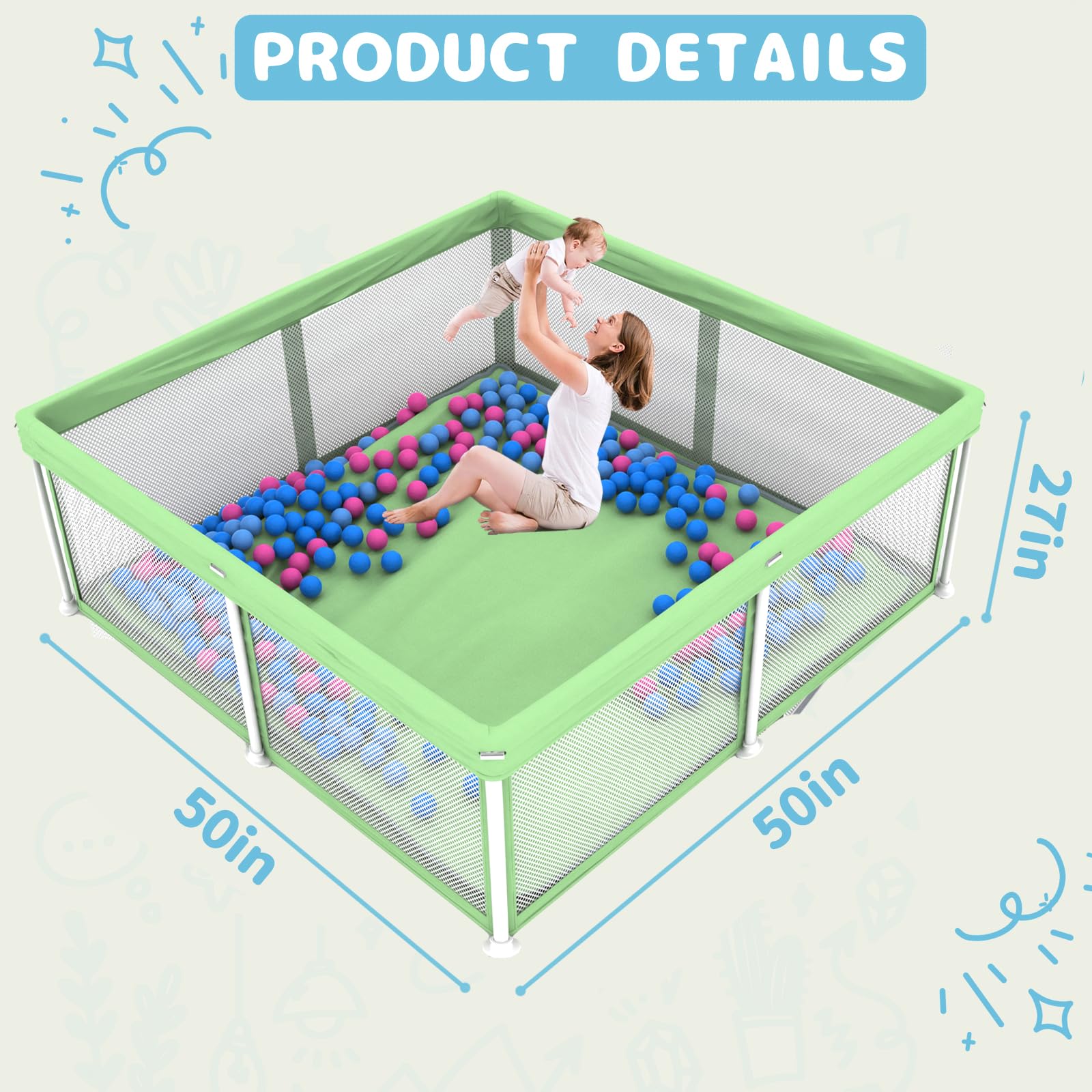 TOREVSIOR included 50 ocean balls extend indoor and outdoor fun.