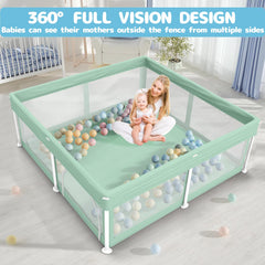 TOREVSIOR playpen features breathable mesh walls for visibility.