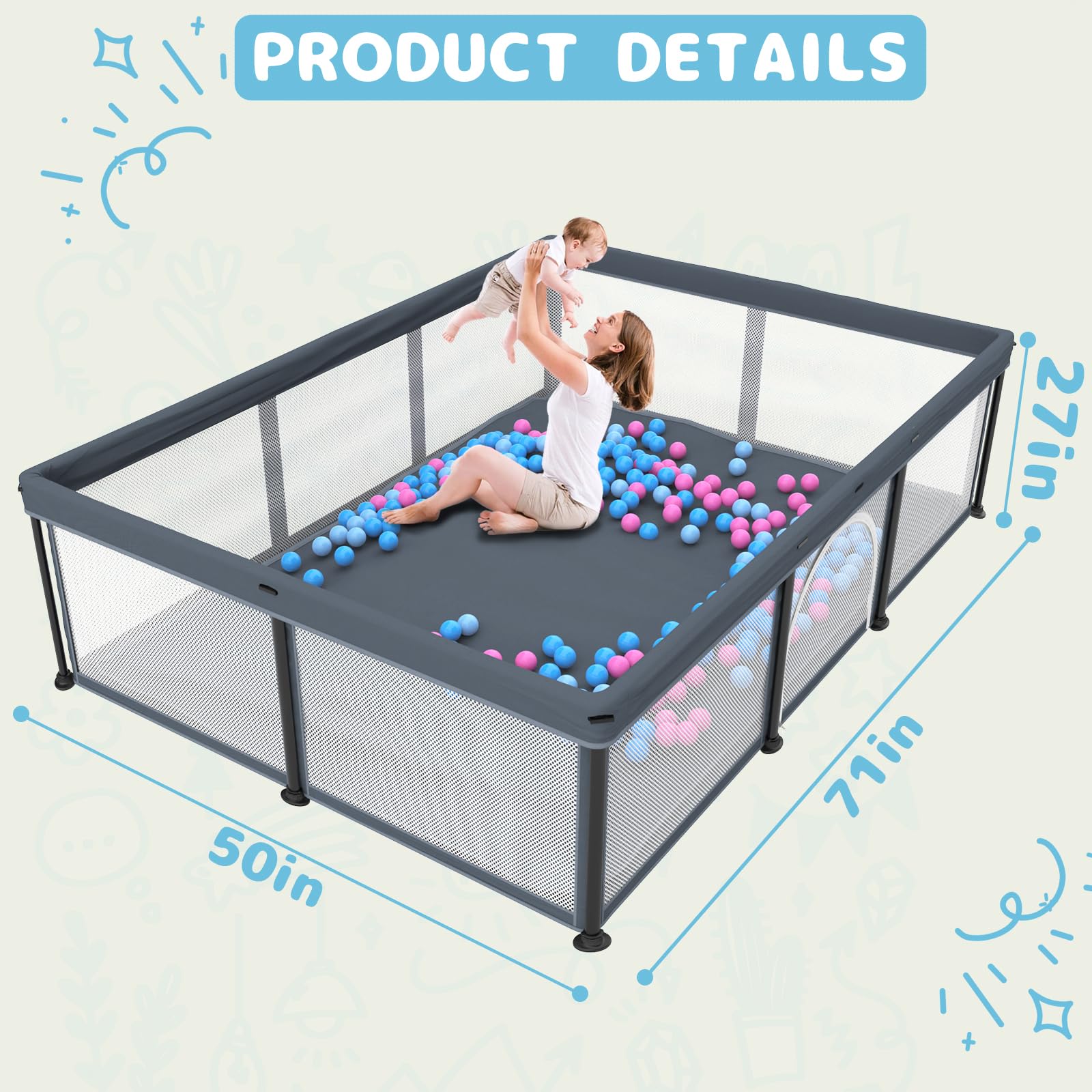 TOREVSIOR zippered gate with external view keeps baby contained while you interact.