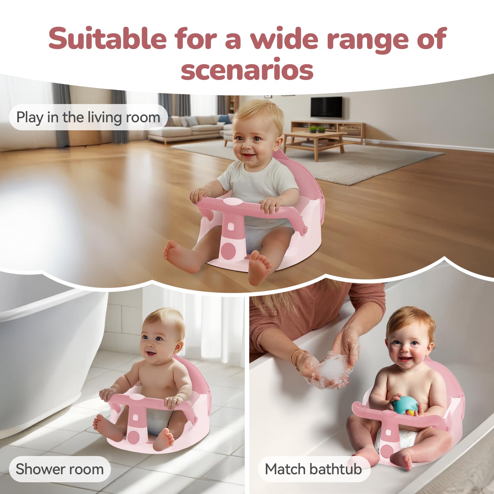 TOSGN baby bath seat in use inside a tub demonstrating secure positioning