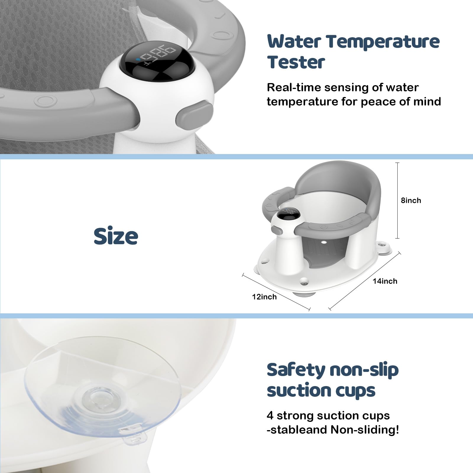 TOSGN non-slip suction cups secure the chair on smooth tubs.