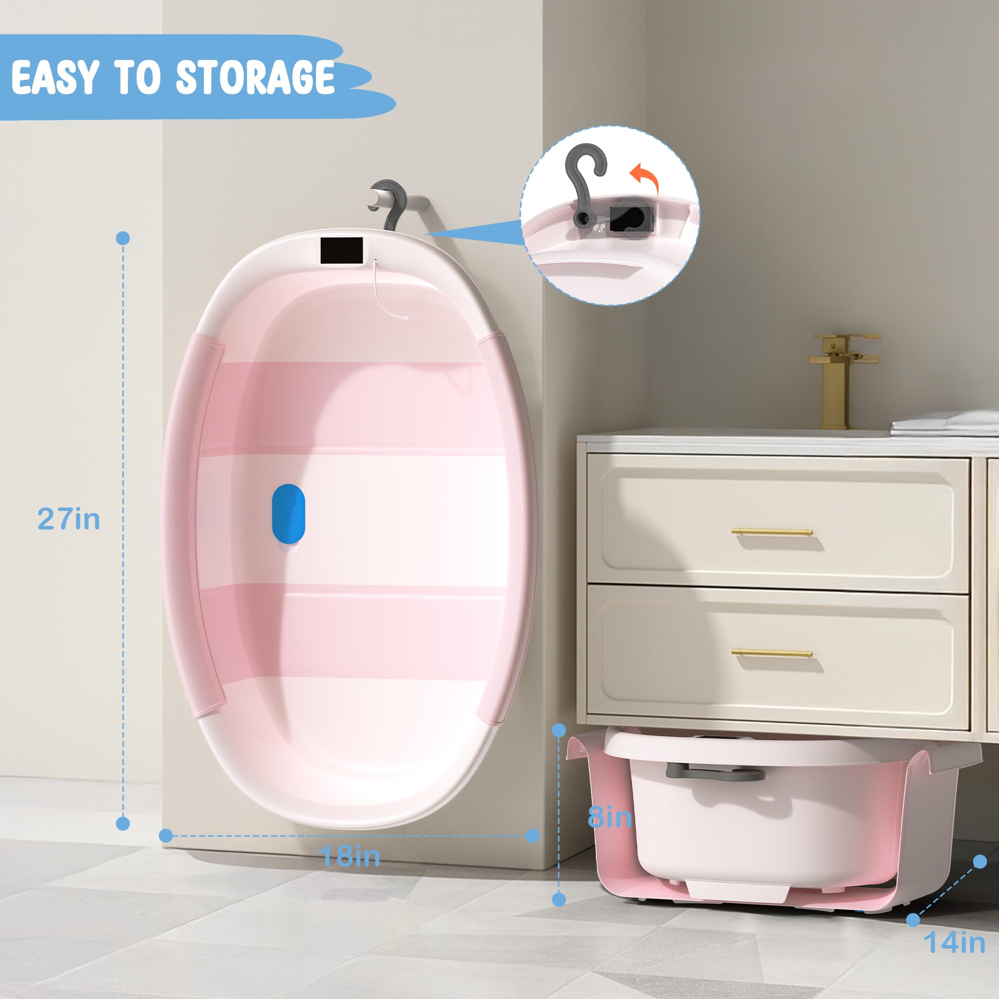 TOSGN collapsible baby bathtub suits ages 0 to 36 months with comfort.