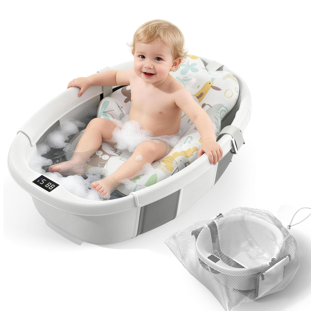 TOSGN collapsible baby bathtub folded for compact storage and portability.