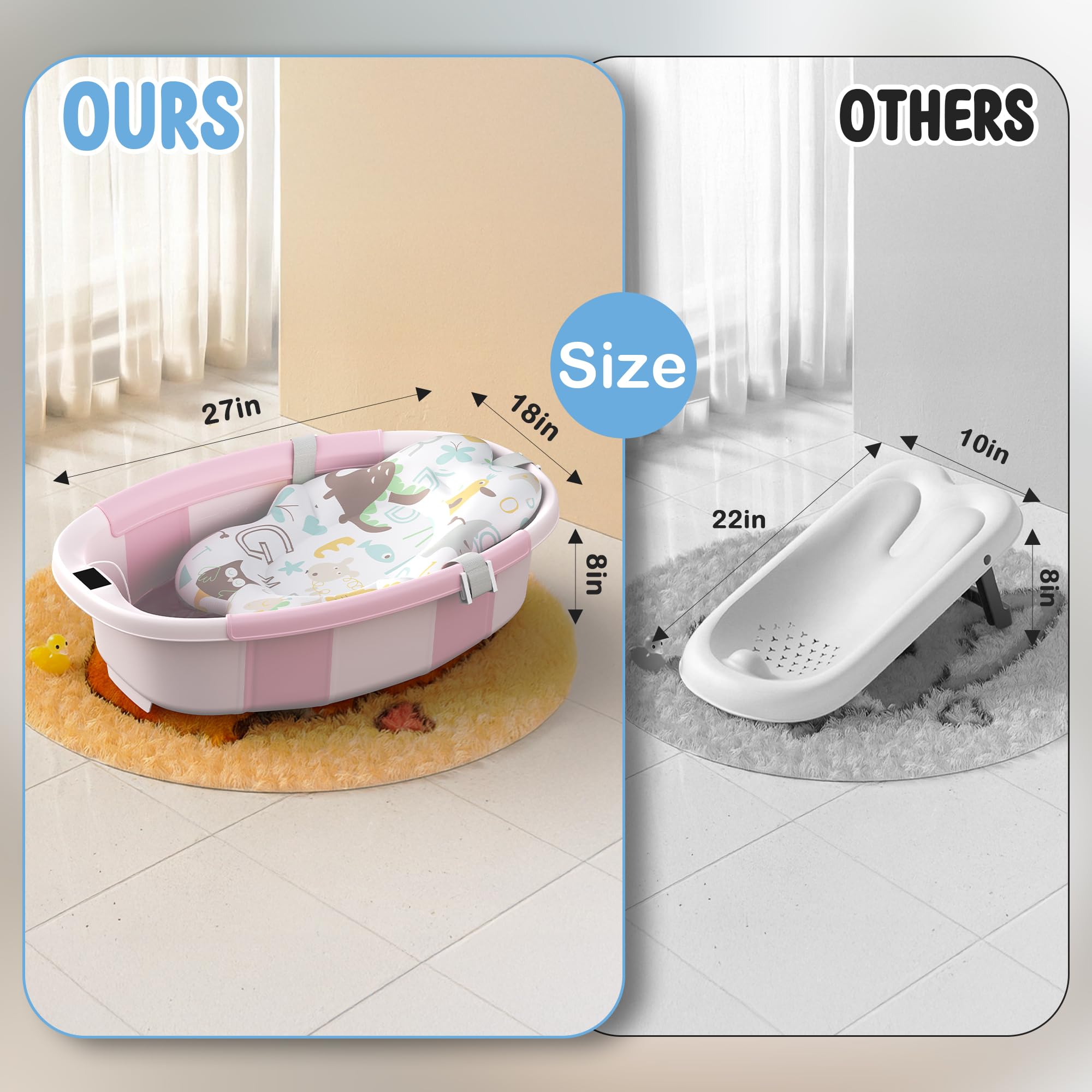TOSGN collapsible baby bathtub opens in one second for quick baths.