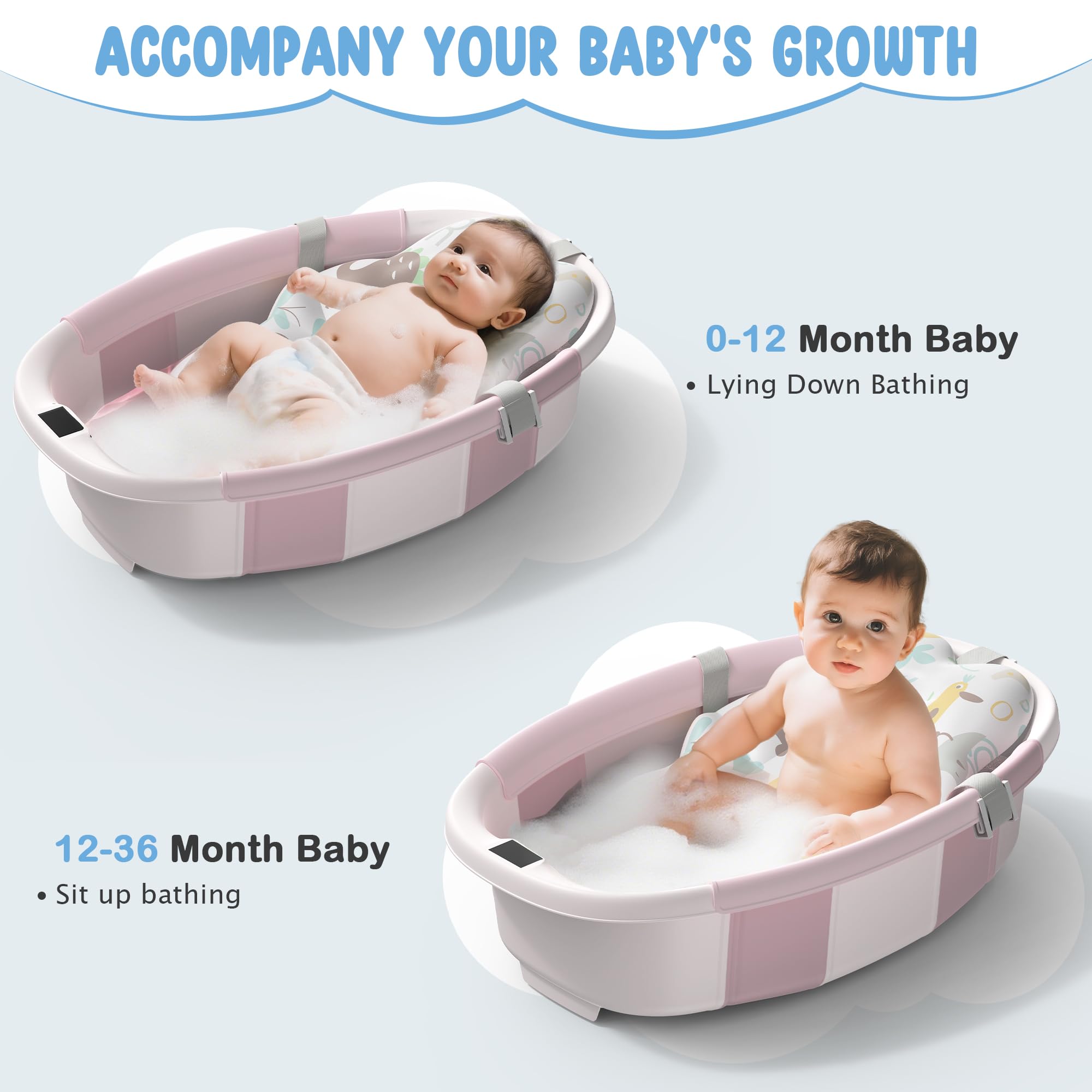 TOSGN collapsible baby bathtub is portable and travel-friendly for families.