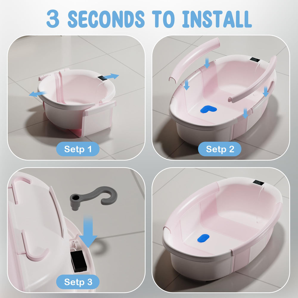 TOSGN collapsible baby bathtub shows real-time water temperature for safer baths.
