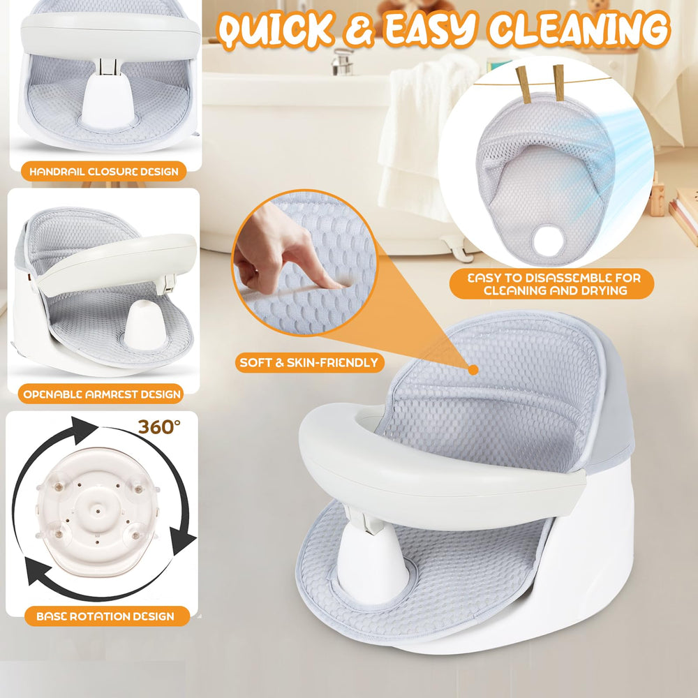 TOSGN Bath seat with cone-shaped suction cups for secure tub attachment