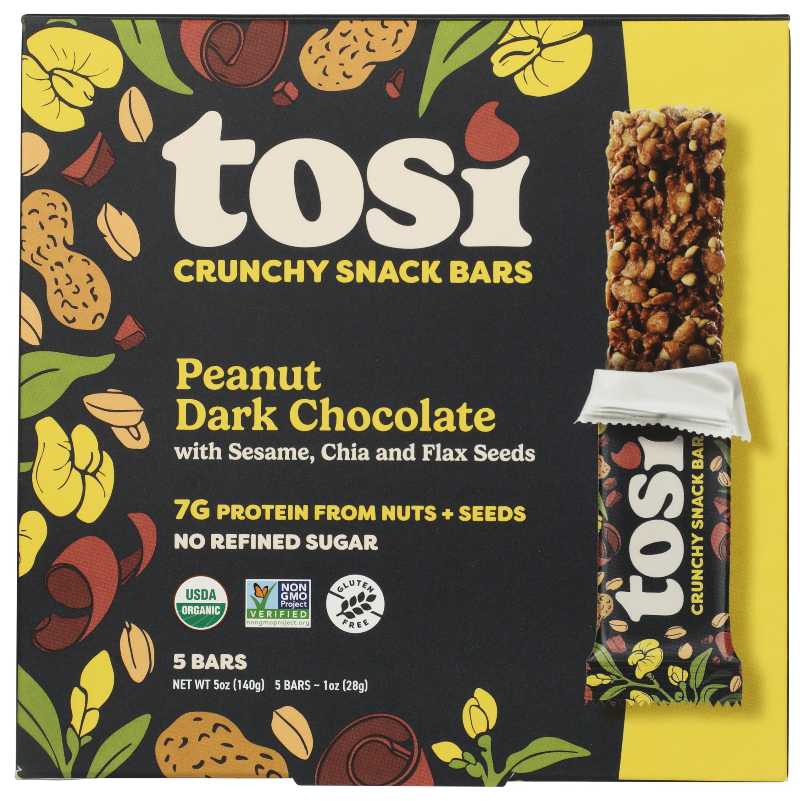 TOSI Organic Peanut Dark Chocolate Superbites pack shot for quick on-the-go snacking