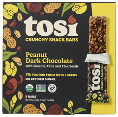 TOSI Organic Peanut Dark Chocolate Superbites pack shot for quick on-the-go snacking