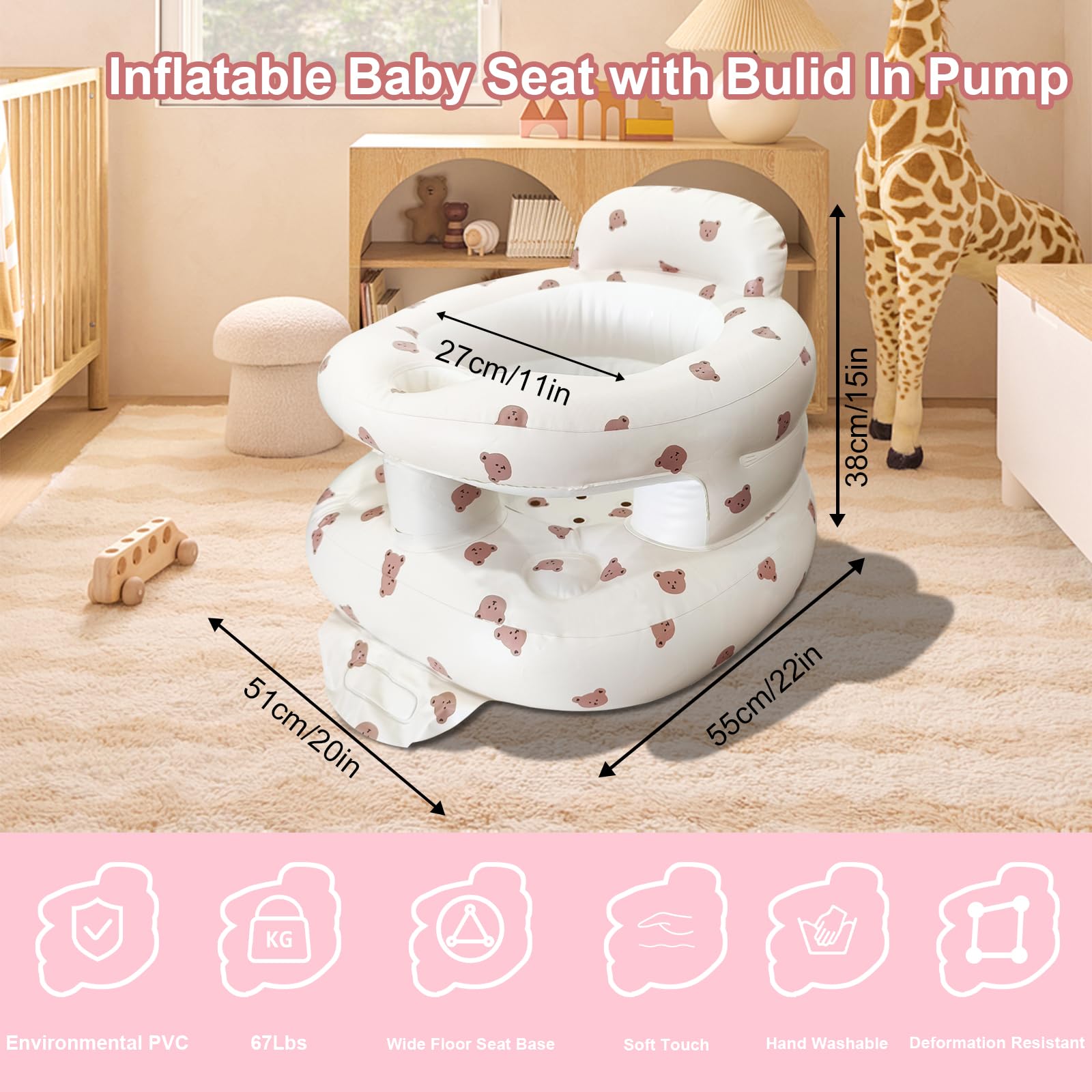 TOSXW Bear seat back support provides ergonomic stability for tiny sitters.