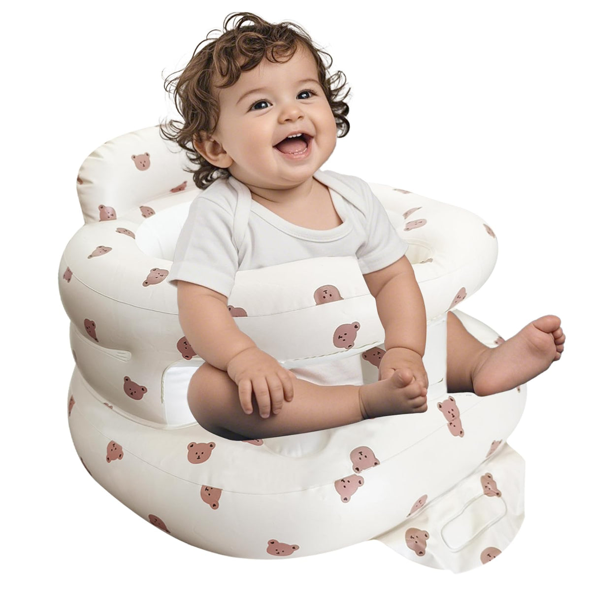 TOSXW Bear inflatable baby seat with safety fence for secure sitting during play.