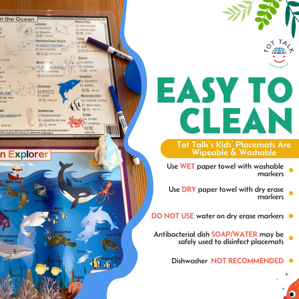 Tot Talk Wildlife Explorer ocean dining placemat enables organized mealtime learning.
