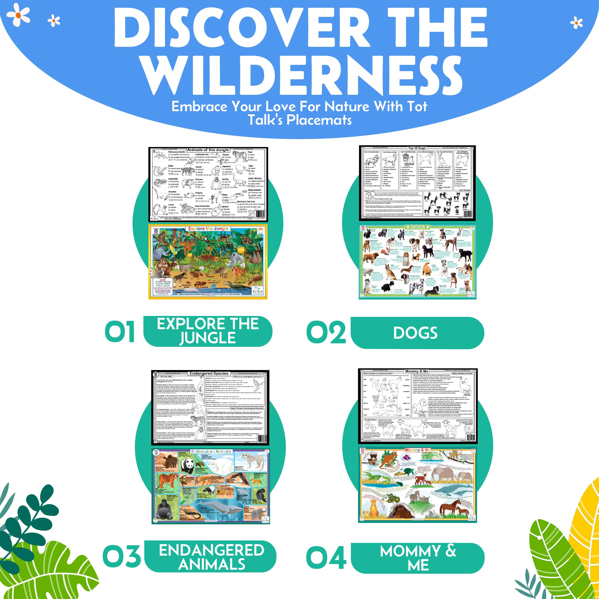 Tot Talk Wildlife Explorer savannah dining placemat encourages wildlife curiosity.
