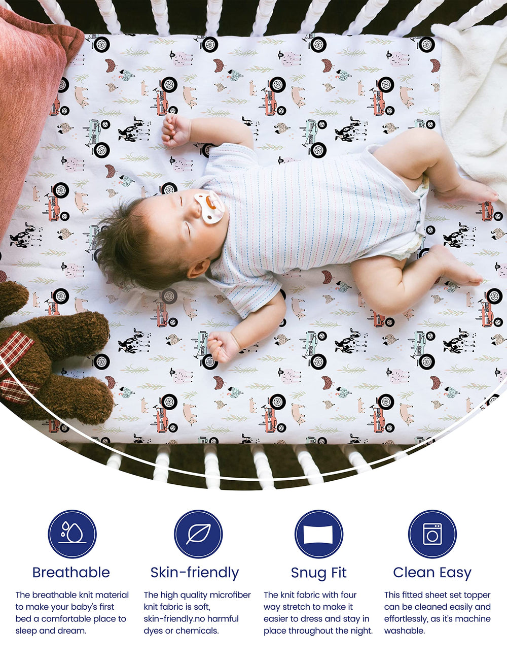 TotAha all-season jersey-knit crib sheet: breathable comfort year-round.