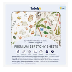 TotAha bassinet sheet Happy Zoo design, soft jersey knit for cozy, restful naps.