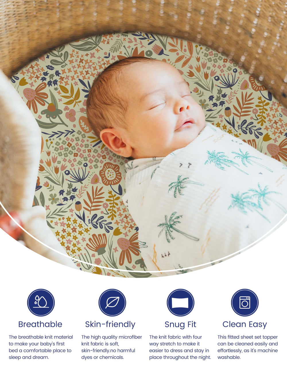 TotAha bassinet sheet Jungle print, breathable fabric for comfortable, cool nights.