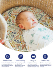 TotAha bassinet sheet Jungle print, breathable fabric for comfortable, cool nights.