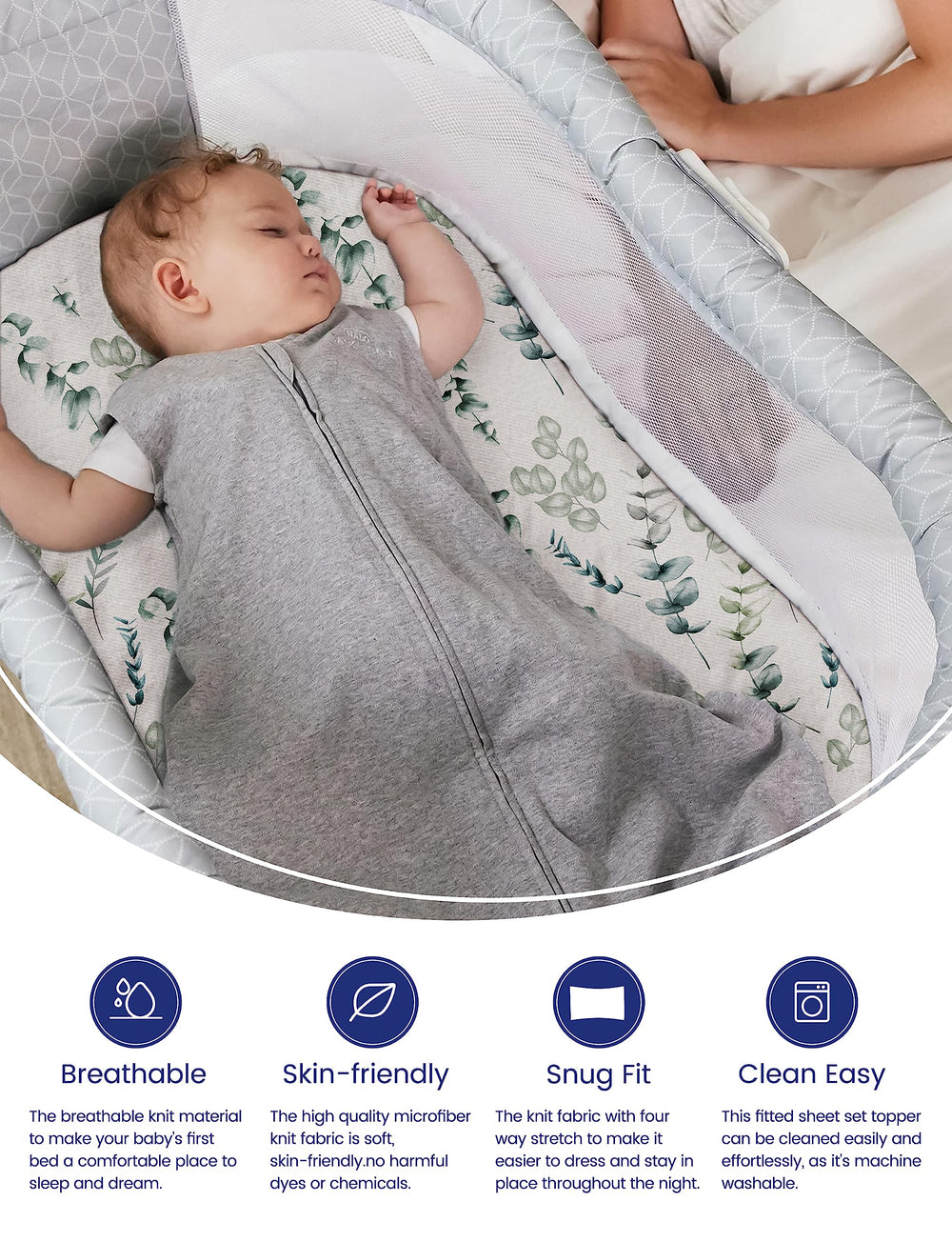 TotAha bassinet sheets breathable knit closeup for cooler, comfortable nights