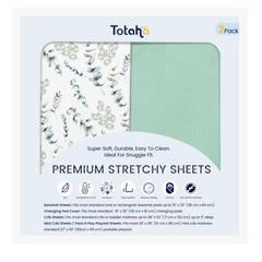 TotAha Botanical crib sheets top view, showcasing a snug, breathable cover for baby sleep.