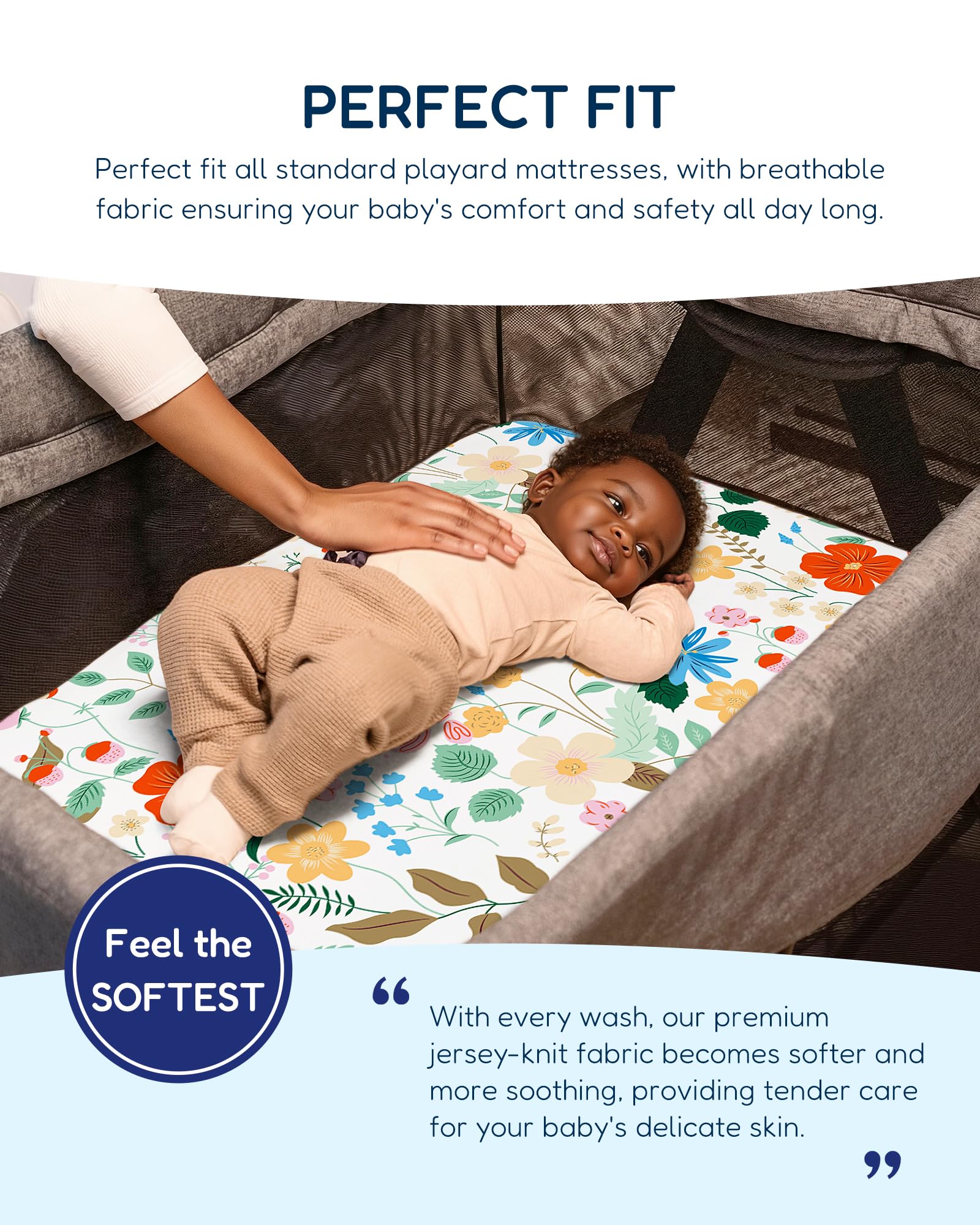 TotAha floral pink design keeps Graco playards soft and breathable.
