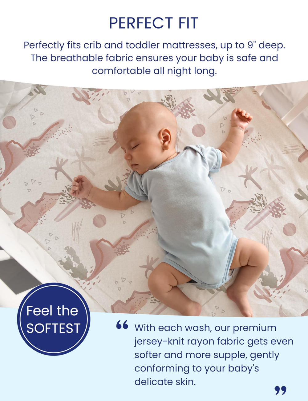 TotAha Cactus Crib Sheets breathable fabric, helps regulate temperature at night