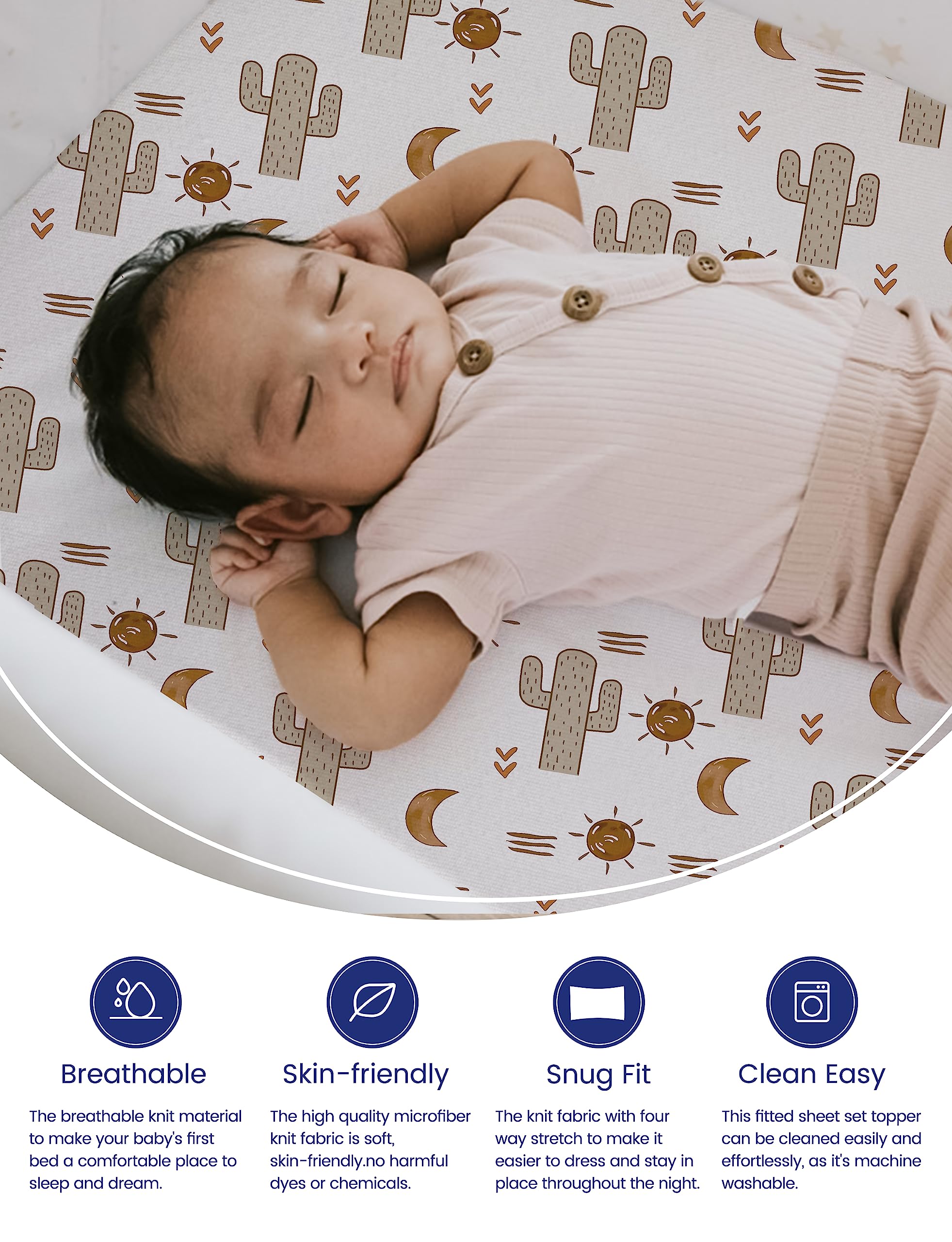 TotAha Cactus Crib Sheets soft-weave close-up, silky touch for baby comfort