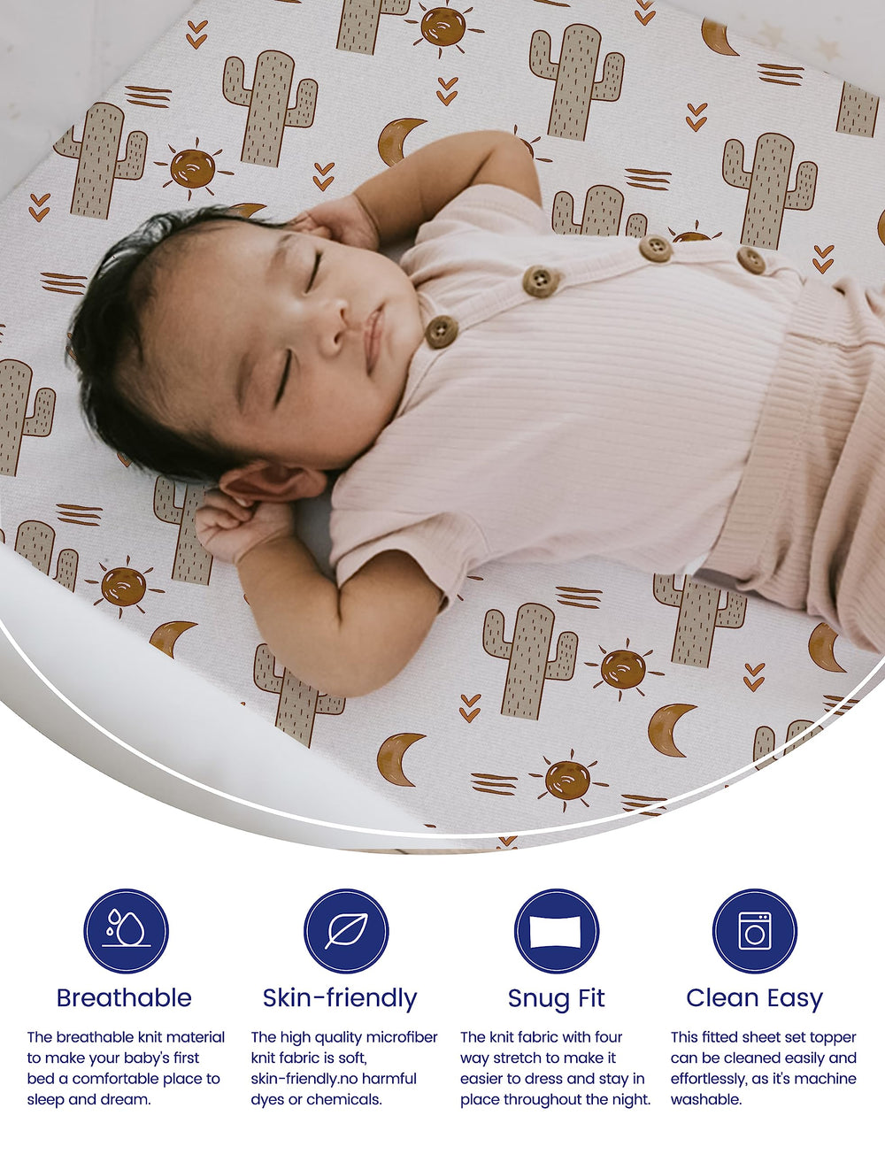 TotAha Cactus Crib Sheets soft-weave close-up, silky touch for baby comfort