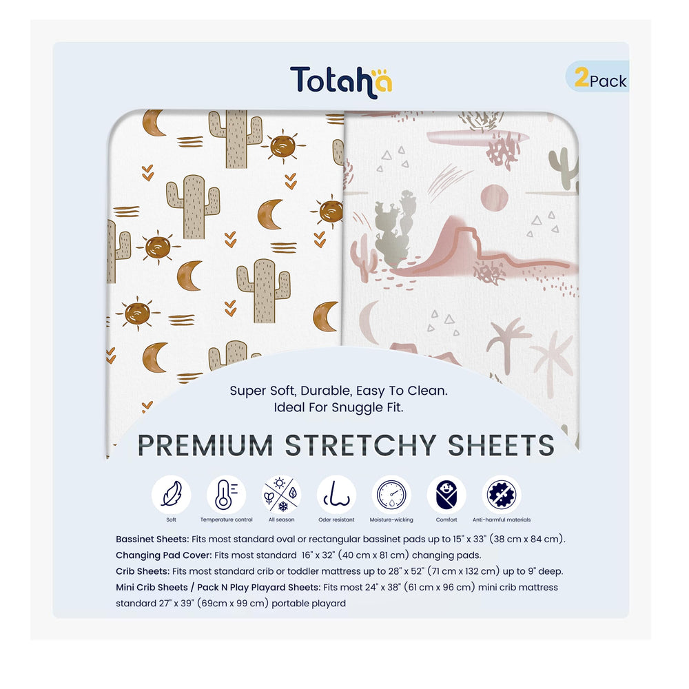 TotAha cactus pack n play sheets closeup show soft TotCare fabric for baby comfort