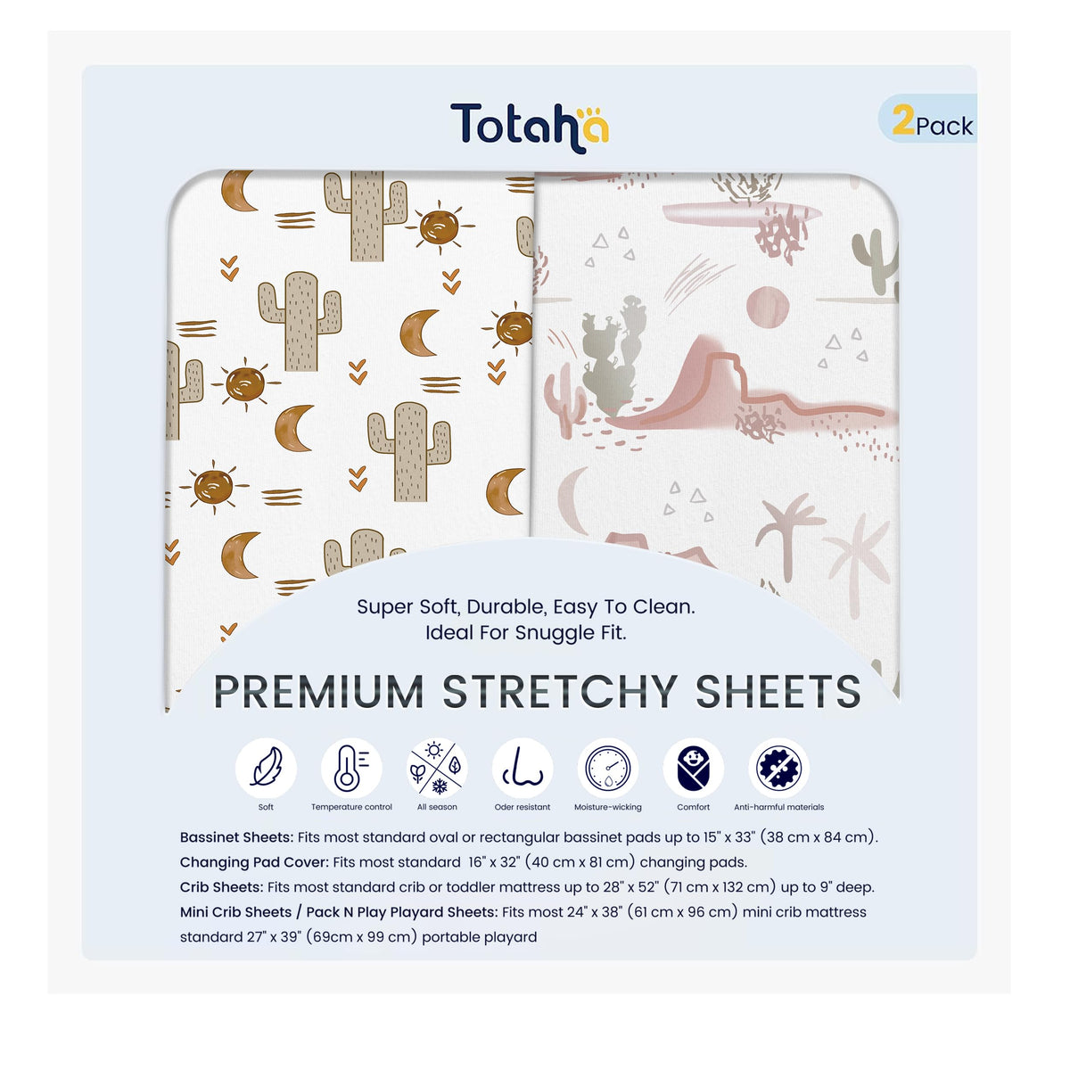 TotAha cactus pack n play sheets closeup show soft TotCare fabric for baby comfort