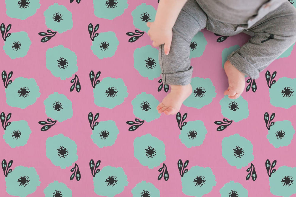 TotAha Colorful Flora Blue Flowers pattern adds playful nursery style