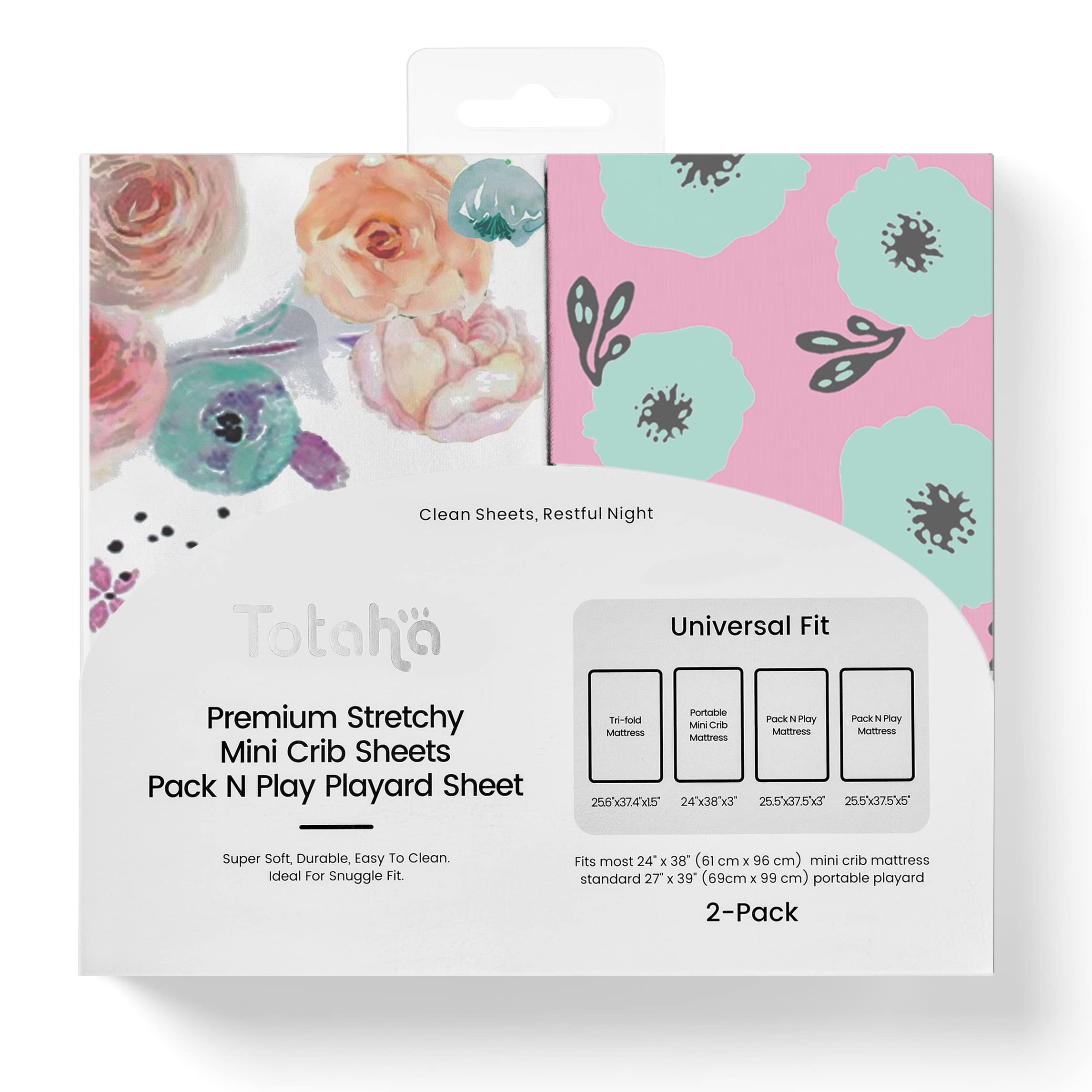 TotAha colorful flora pack-n-play sheet offers gentle, breathable comfort for sleep.