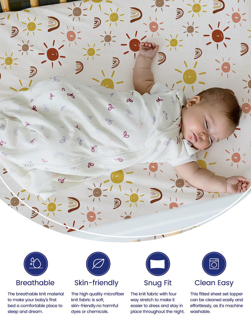 TotAha hypoallergenic crib sheet with extra-deep pocket fits securely