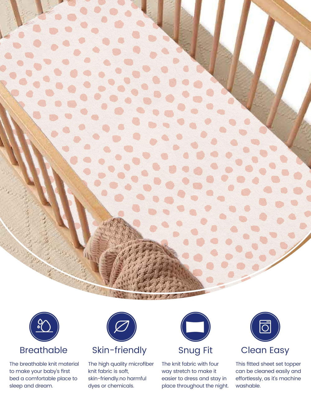 Crib sheets with 9-inch deep pocket securing the mattress