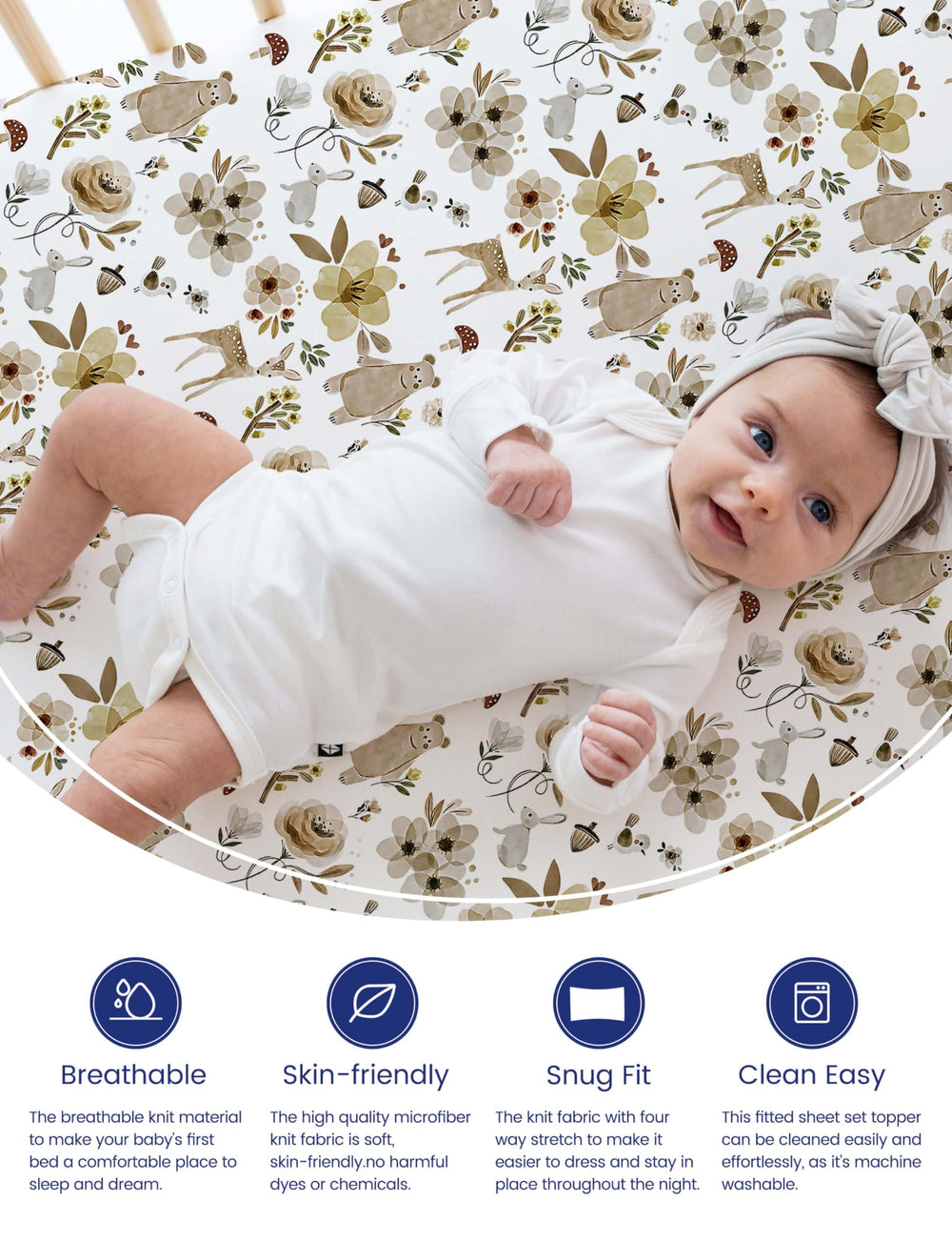 TotAha bear-design crib sheets close-up, silky finish for cozy diaper changes.