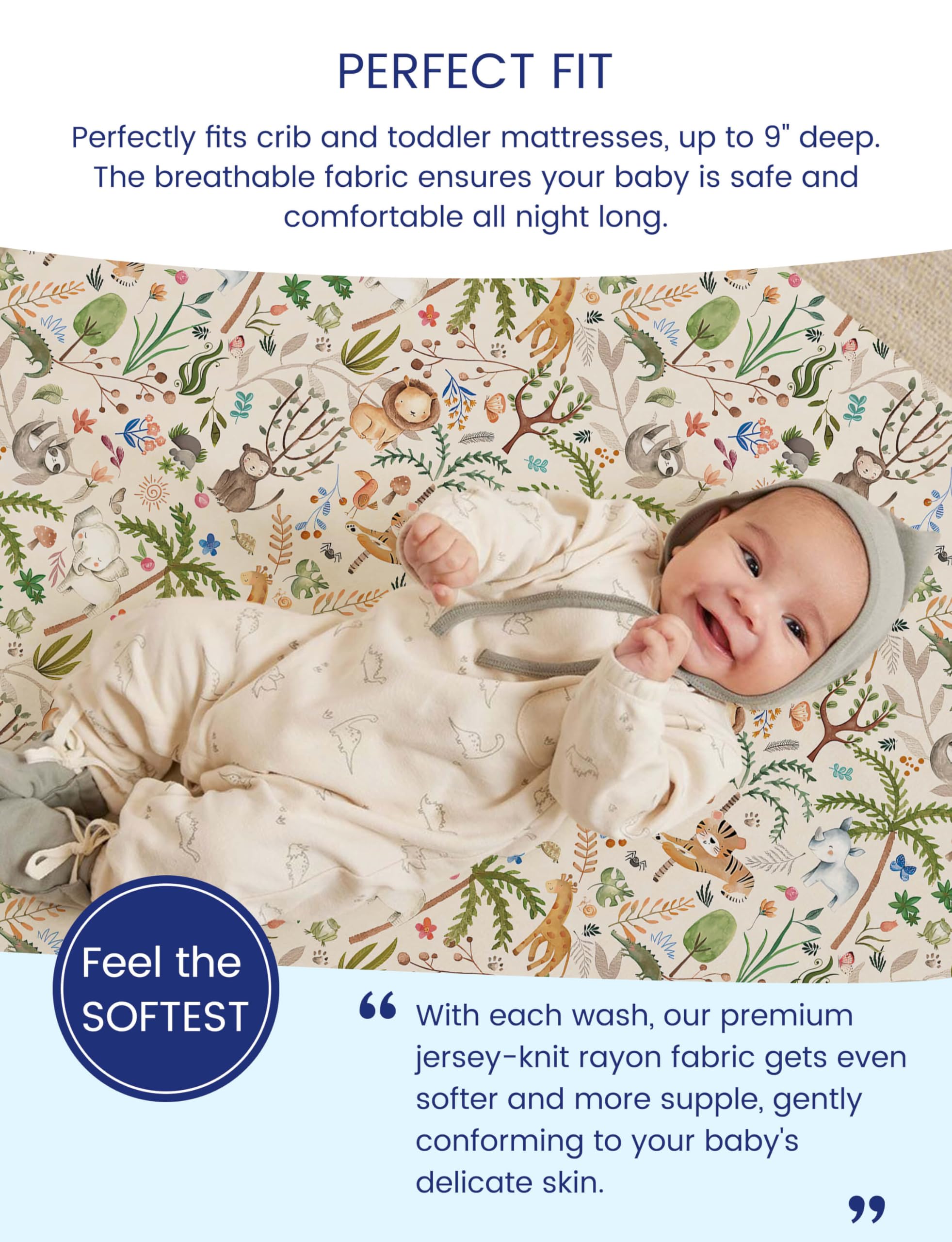 TotAha crib sheets extra-deep-pocket 28x52x9 close-up, secure mattress fit
