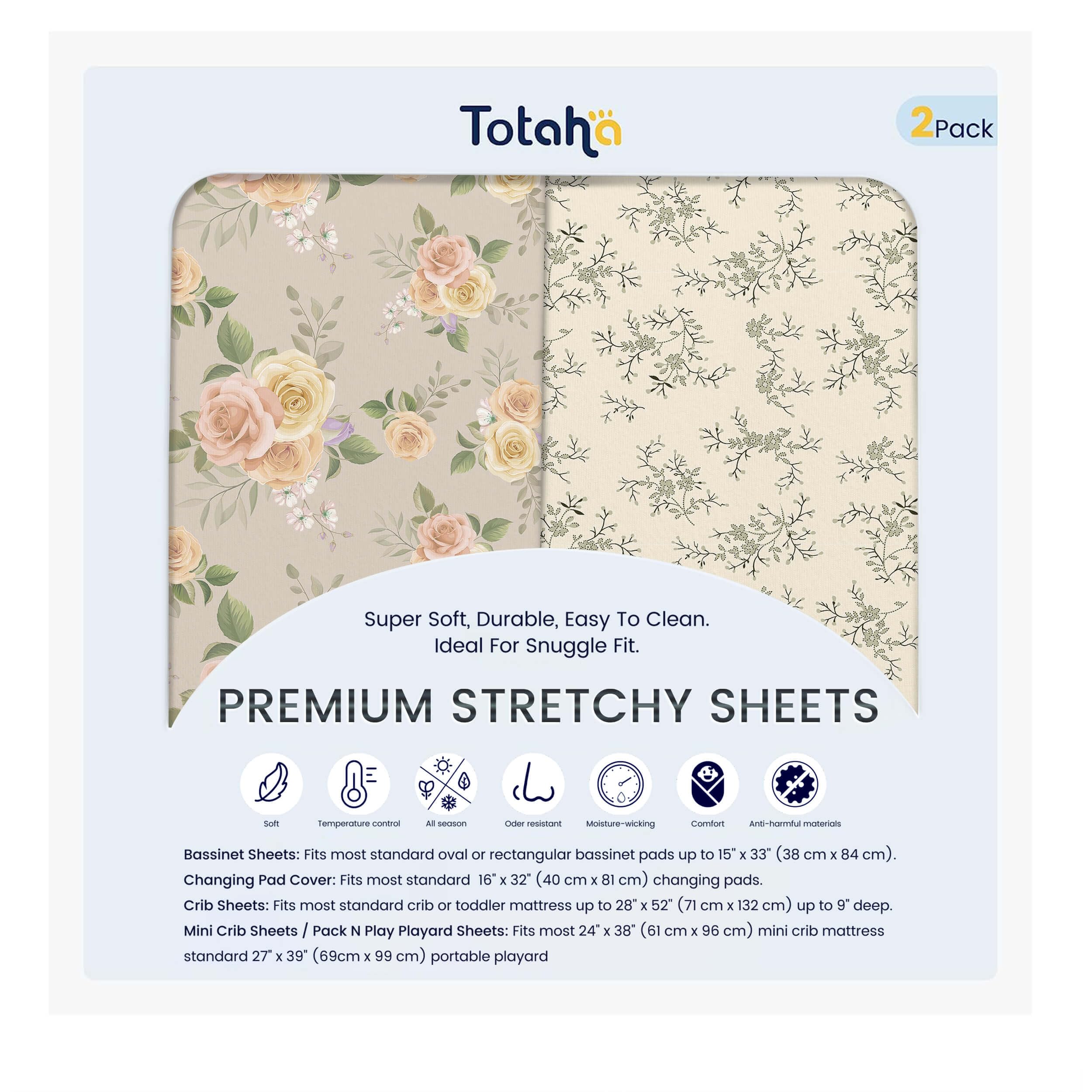 TotAha crib sheets Vintage Rose Brunch fit snugly on deep-pocket mattresses.