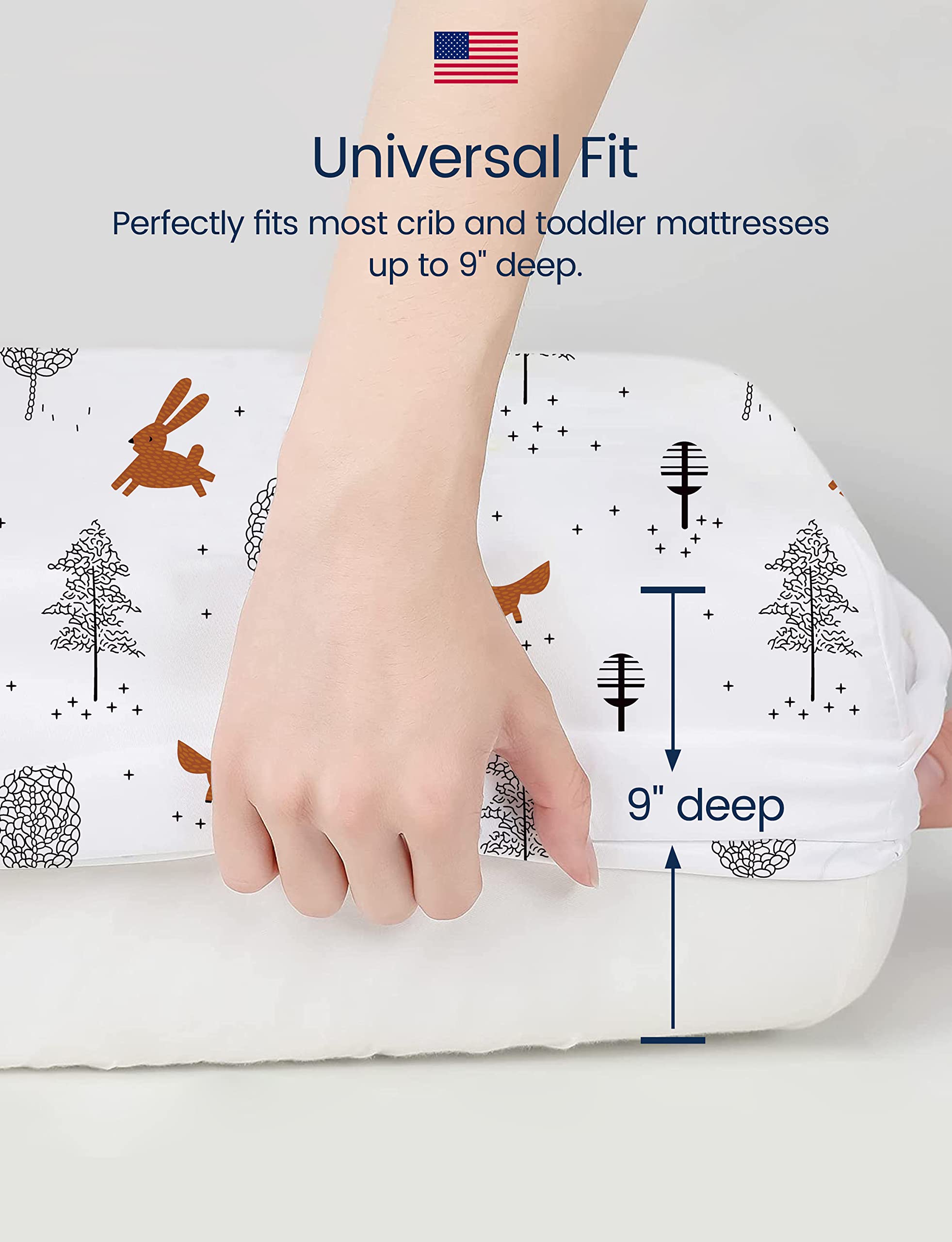 TotAha extra-deep-pocket crib sheet: snug 9-inch mattress fit with minimal shifting.
