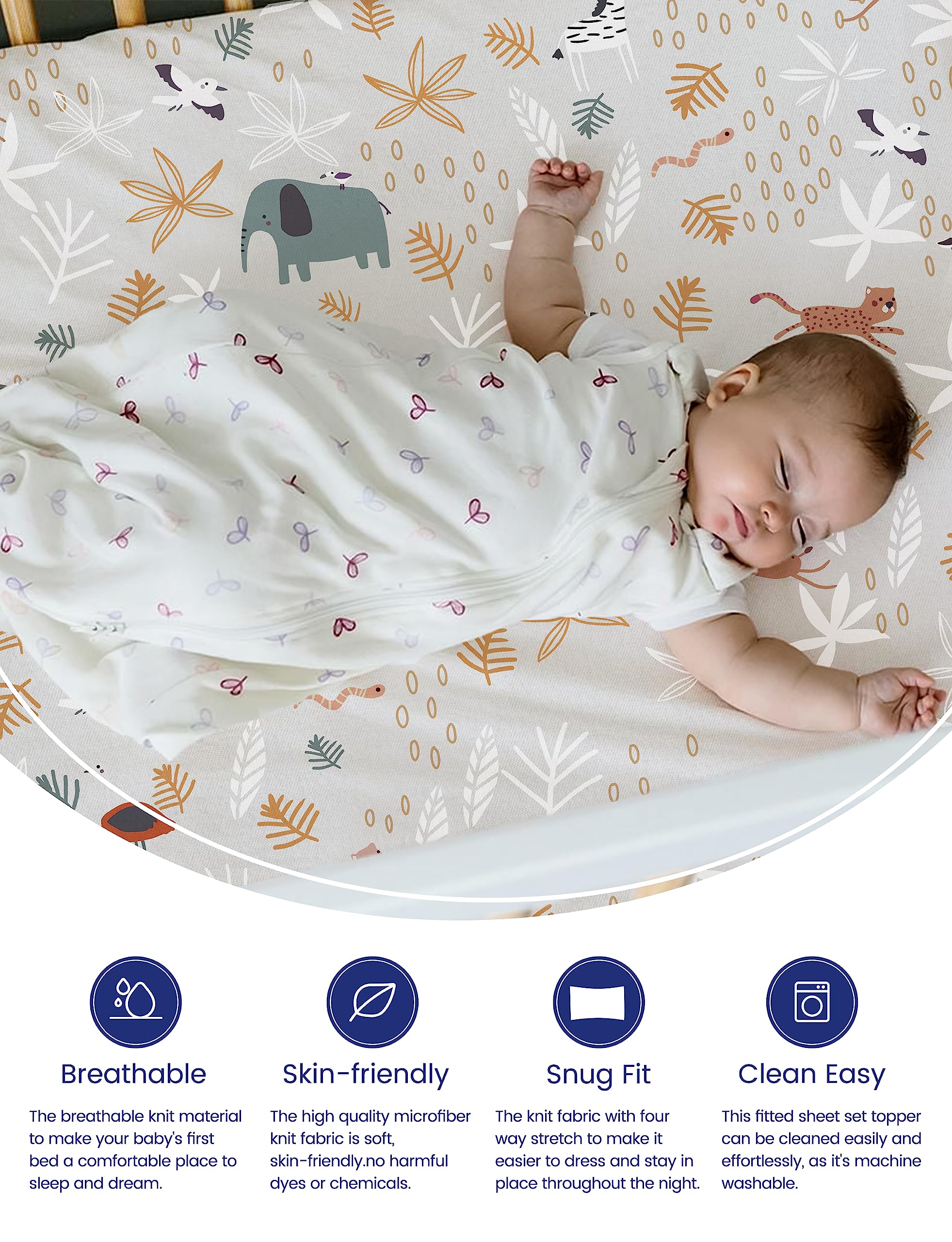 TotAha fitted crib sheet soft touch ensures snug fit and gentle on baby skin.