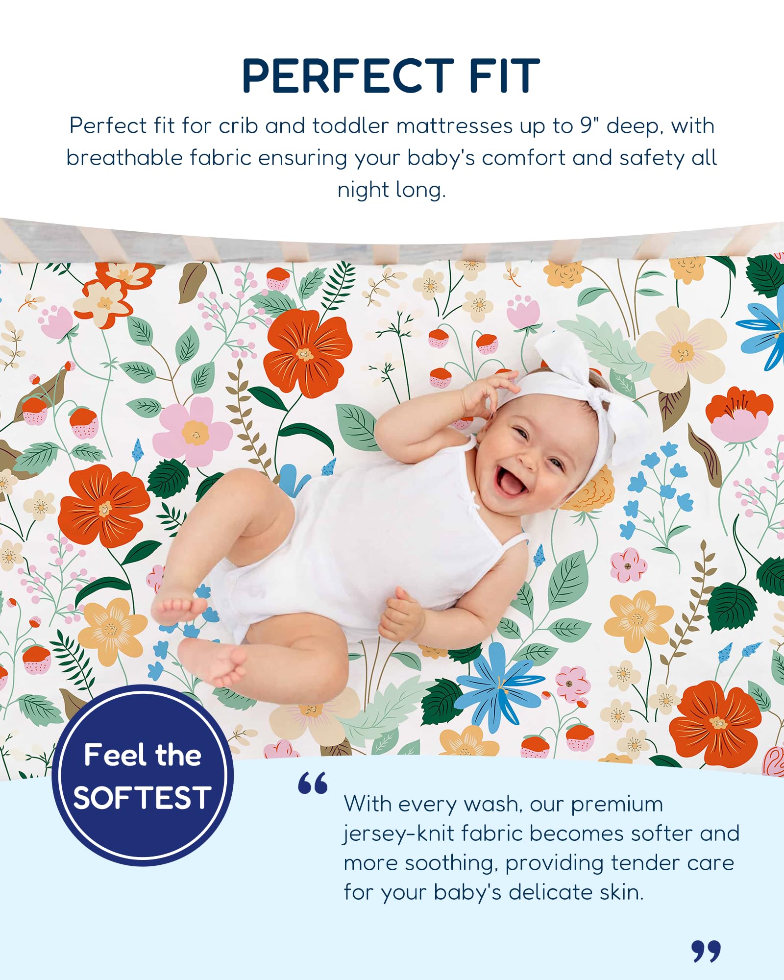 TotAha floral crib sheet 9-inch pocket snug fit for standard mattresses