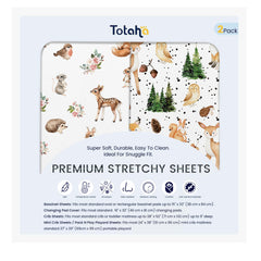 TotAha Forest Animals crib sheet texture shows soft TotCare fabric for gentle nights.